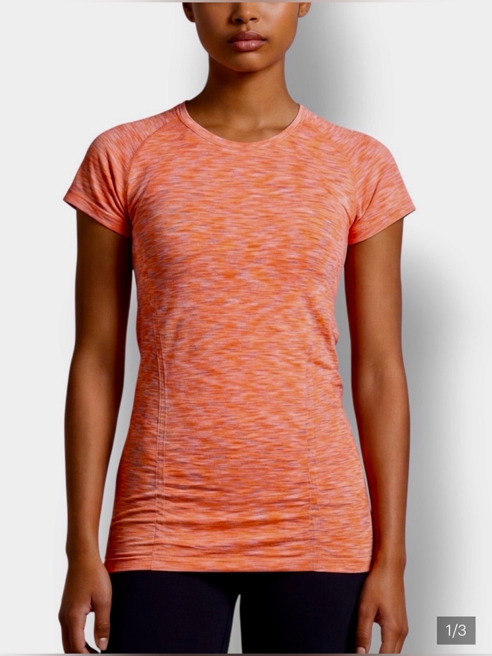 * Athleta Orange Gray Space-Dye Short Sleeve Fastest Track Tee SZ Medium *